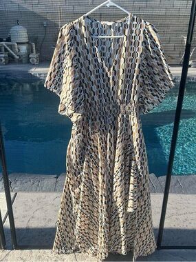 Geometric Print Smocked Maxi Dress